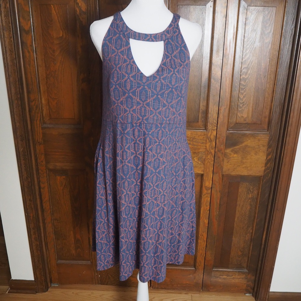 Toad & Co Avalon Travel Dress Women's Large Built In Bra Geometric Print Organic